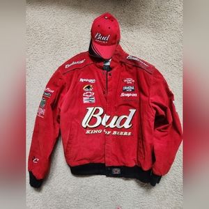 Chase Authentics Dale Earnhardt Jr red suede bomber jacket size L and Hat